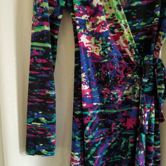 BCBGMaxAzria Adele Paint Splatter Multicolor Wrap Dress Size S - Picture 7 of 15